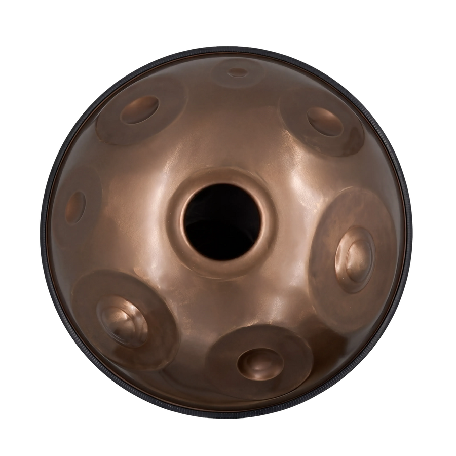 Handpan E Amara 20 – hpl studio von unten: Klangöffnung und sieben Töne auf der Unterseite