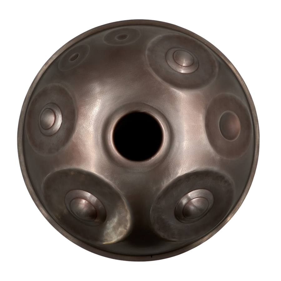 Handpan Master D Kurd 19, Unterseite mit Gu-Klangöffnung – handpanladen