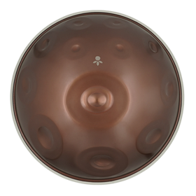 Handpan Signature F# Low Pygmy 21, Draufsicht auf die Tonfelder mit mattem braunem Finish – handpanladen