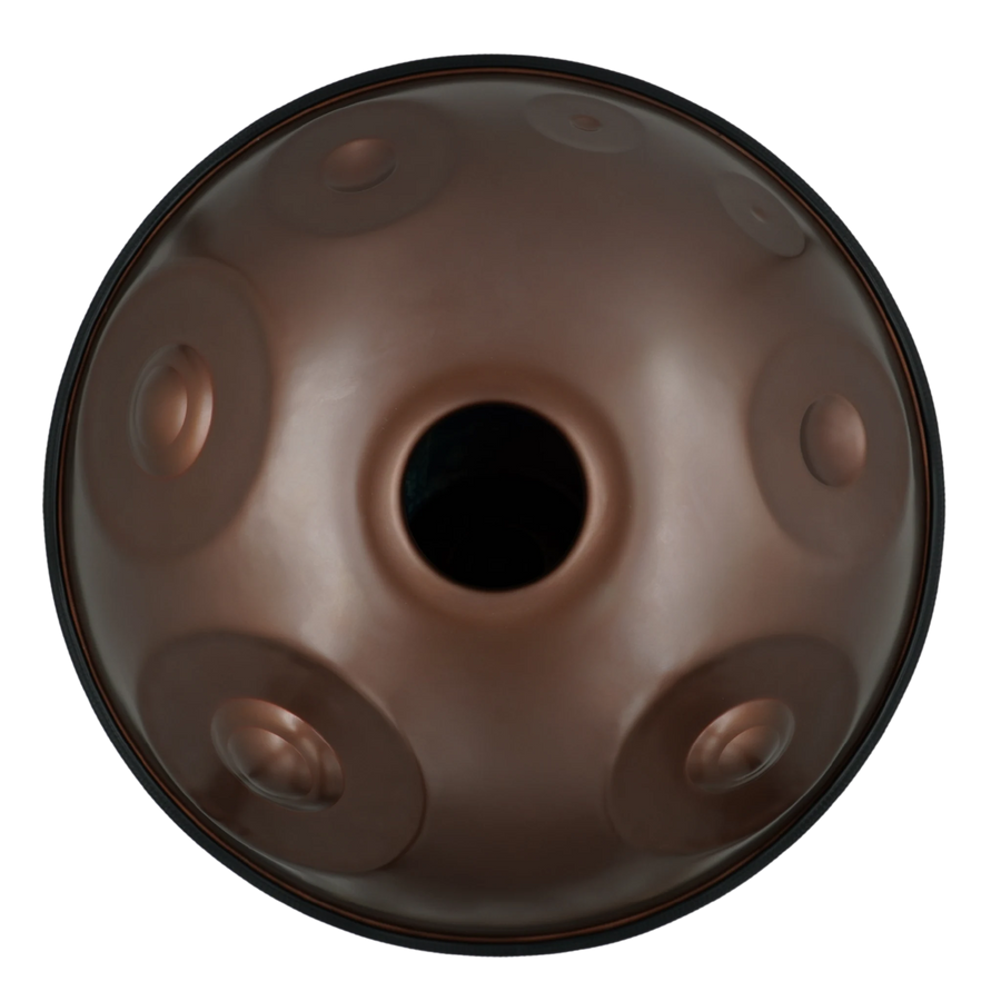 Handpan Studio E La Sirena 20, Unterseite mit Gu-Klangöffnung und braunem Finish – handpanladen