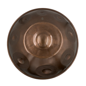 Handpan F#2 Nordlys 15 – hpl studio von oben: der große Grundton F#2 in der Mitte, acht Töne darum herum