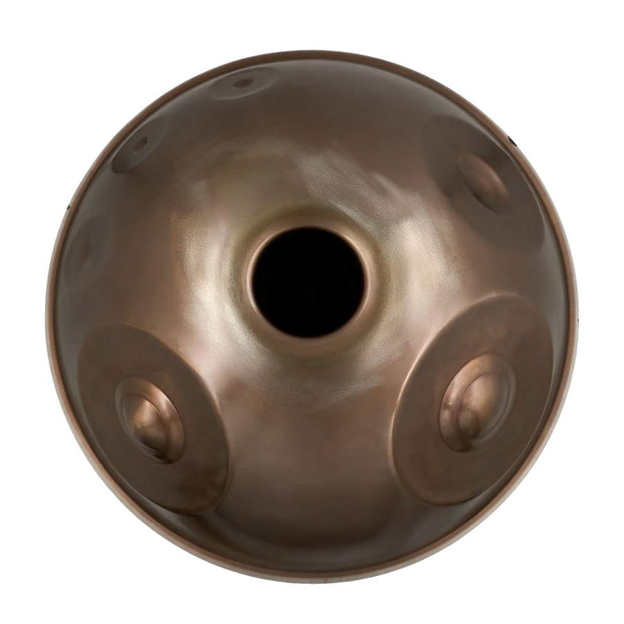 Handpan F#2 Nordlys 15 – hpl studio von unten: Klangöffnung und sechs Töne