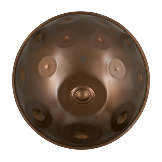 Handpan G Major 20 – hpl studio von oben: G3 in der Mitte, 13 weitere Töne darum herum