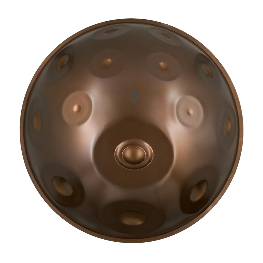 Handpan G Major 20 – hpl studio von oben: G3 in der Mitte, 13 weitere Töne darum herum