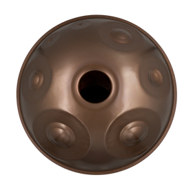 Unterseite der HPL Studio Handpan in D Kurd 20 mit Tonfeldern und Gu-Öffnung