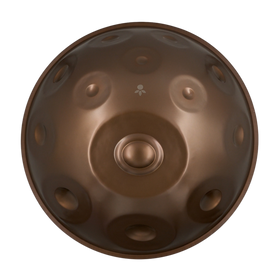 Oberseite der HPL Studio Handpan in D Kurd 20 mit zentralem Ding und Tonfeldern