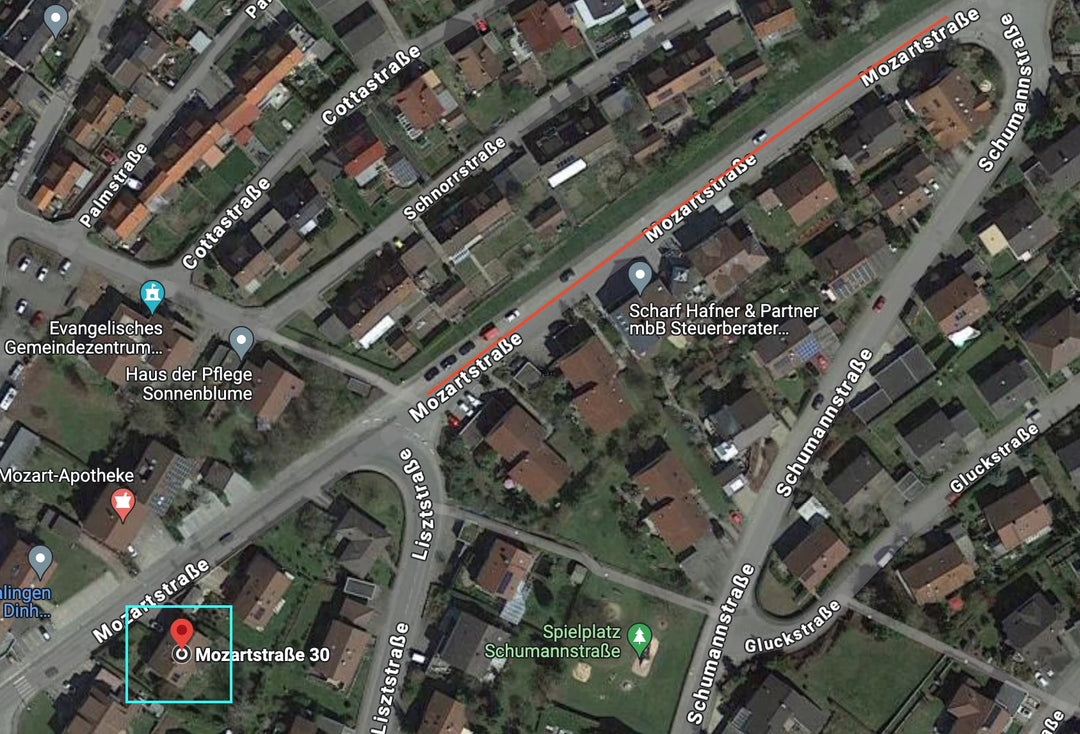 Anfahrt und Parkmöglichkeit beim handpanladen, Mozartstraße 30 in Balingen – Wegbeschreibung