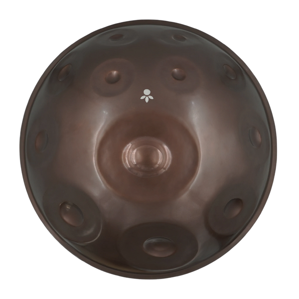 Handpan Master F# Low Pygmy 21, Prototyp-Einzelstück (gebraucht) – Draufsicht auf die Tonfelder, handpanladen