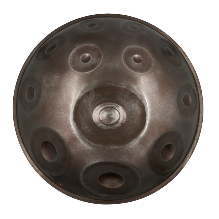 Handpan Master F# Low Pygmy 21, Draufsicht auf die Tonfelder – handpanladen