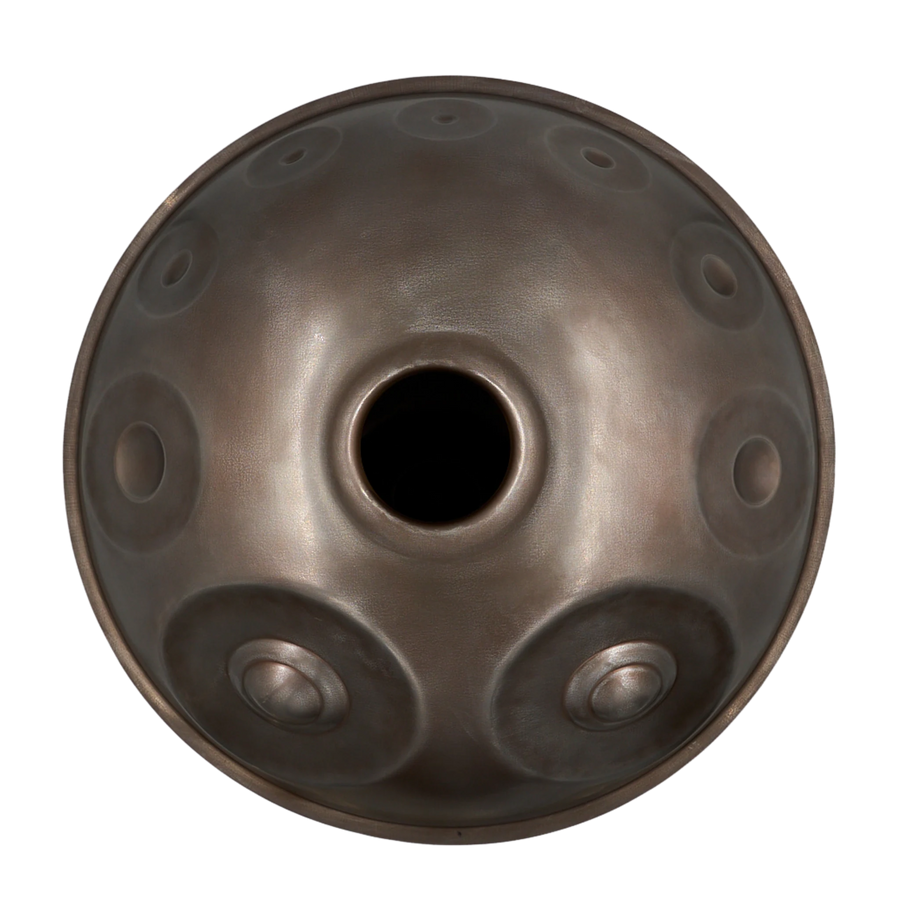 Handpan Master F# Low Pygmy 21, Unterseite mit Gu-Klangöffnung – handpanladen