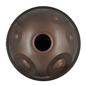 Handpan D Kurd 20, frühes mxneumann-Instrument (gebraucht) – Unterseite mit Gu-Klangöffnung, handpanladen