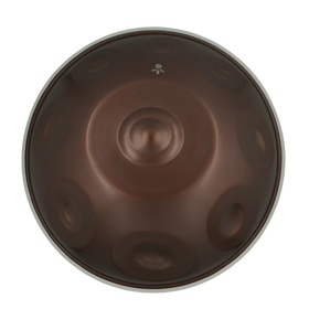 Handpan Signature F# 2 Nordlys 15, Draufsicht auf die Tonfelder mit mattem braunem Finish – handpanladen