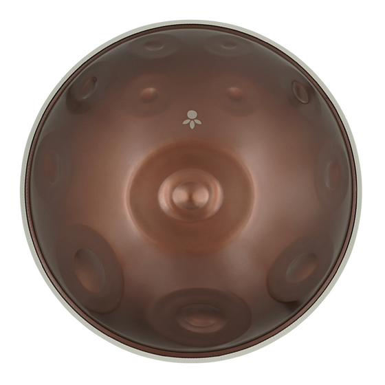 Handpan Signature F# Low Pygmy 21, Draufsicht auf die Tonfelder mit mattem braunem Finish – handpanladen