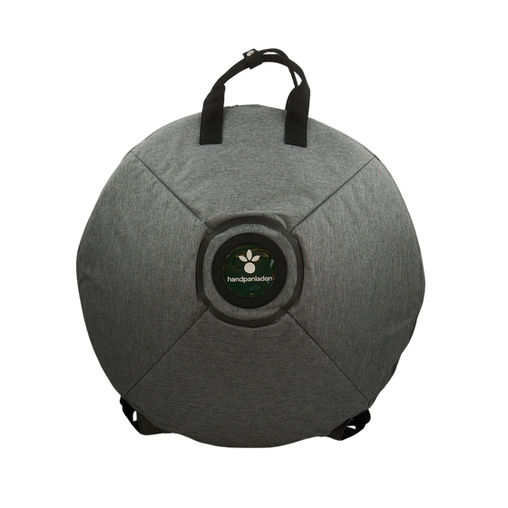 hpl Premium Softcase für Handpan von vorn, graues Außenmaterial mit Tragegriff – handpanladen