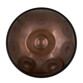 Handpan Starter D Kurd 10, Draufsicht auf die Tonfelder mit kupferbraunem Finish – handpanladen