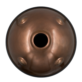 Handpan Starter D Kurd 10, Unterseite mit Gu-Klangöffnung und kupferbraunem Finish – handpanladen