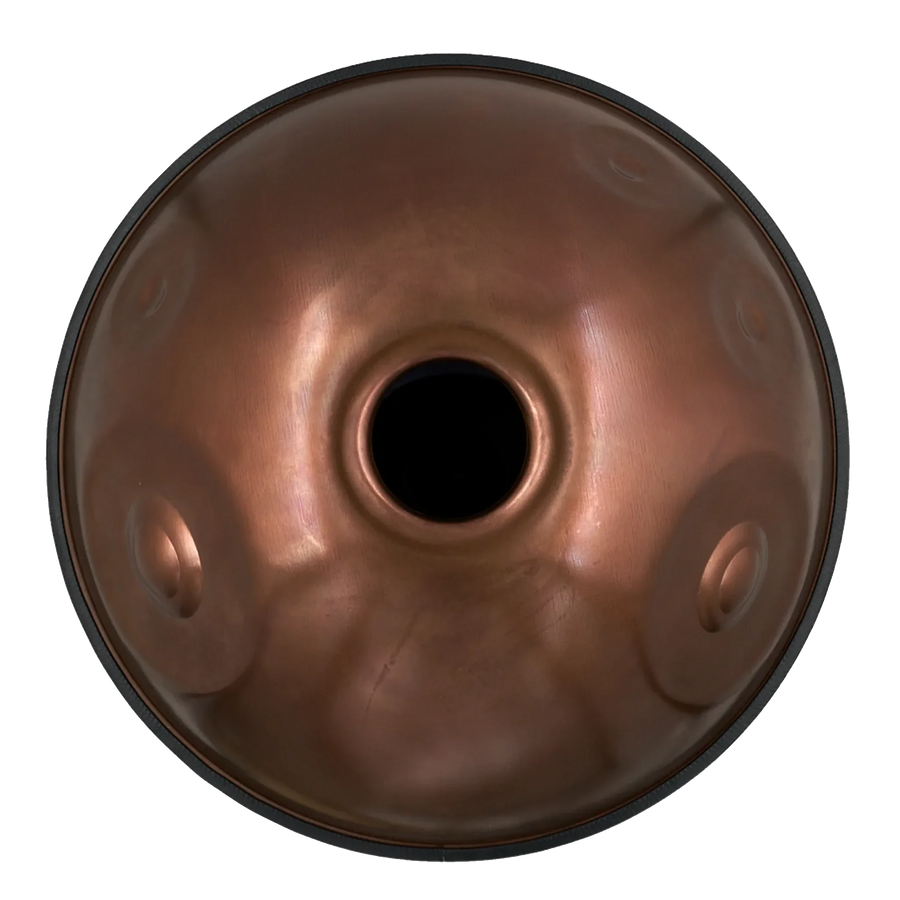 Handpan D Kurd 15 – hpl starter, Unterseite mit Gu-Klangöffnung und den fünf zusätzlichen Tonfeldern – handpanladen