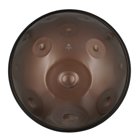Handpan Studio E La Sirena 20, Draufsicht auf die Tonfelder mit mattem braunem Finish – handpanladen