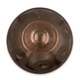 Handpan F#2 Nordlys 15 – hpl studio von oben: der große Grundton F#2 in der Mitte, acht Töne darum herum