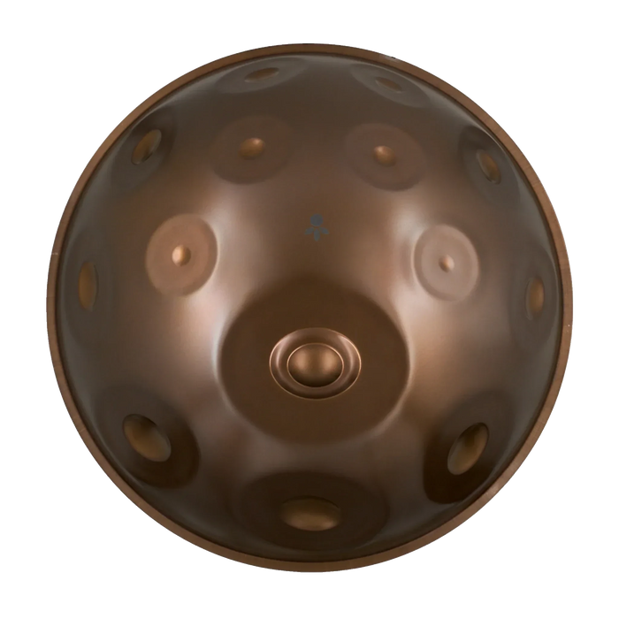 Handpan G Major 20 – hpl studio von oben: G3 in der Mitte, 13 weitere Töne darum herum