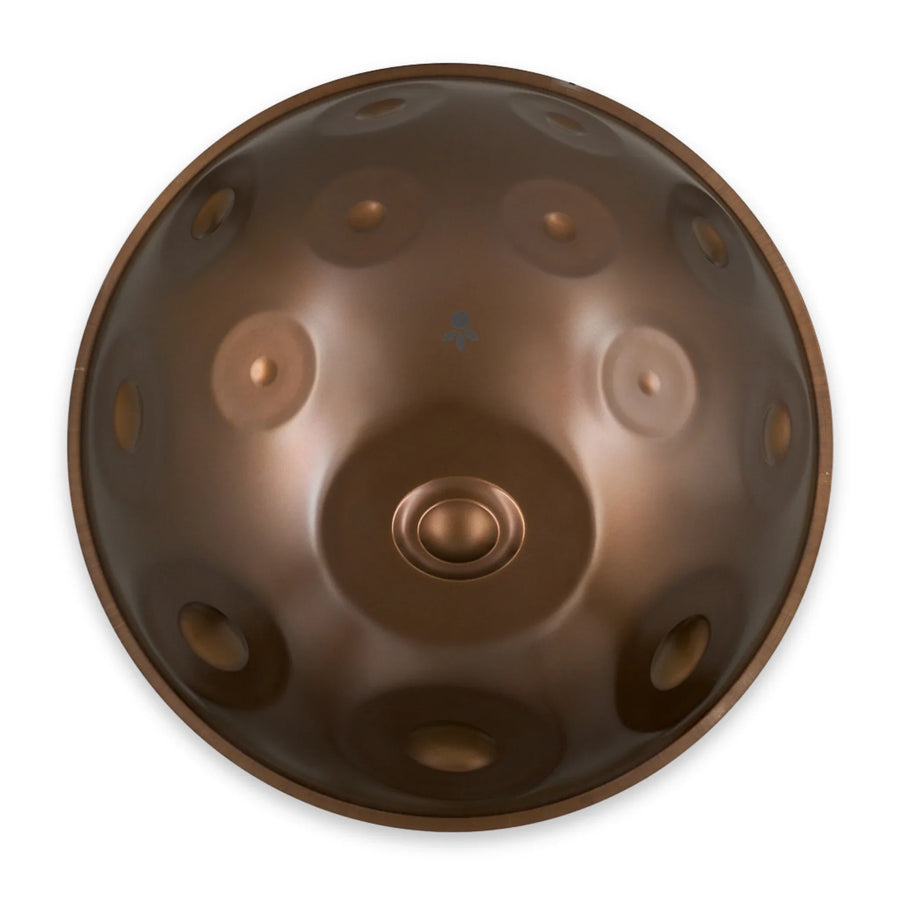 Handpan G Major 20 – hpl studio von oben: G3 in der Mitte, 13 weitere Töne darum herum